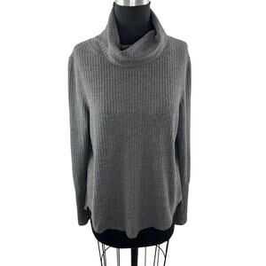 Six Fifty Gray Sweater Stretch Cowl Neck High-Low Fleece Knit Size Medium M